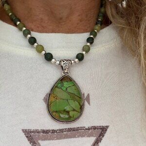 Mohave Green Copper Turquoise w/ Olive & Green Jade Beads